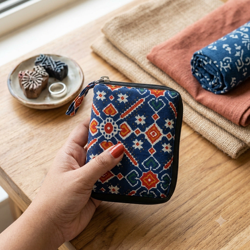Smart Wallet Small Single Pc- Indigo Floral Print