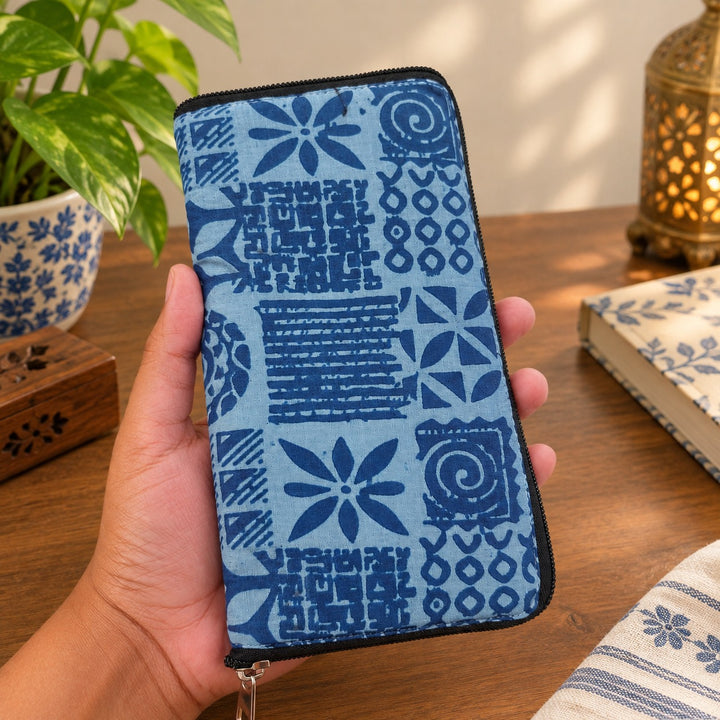 Harmonium Purse - Indigo Batik Print