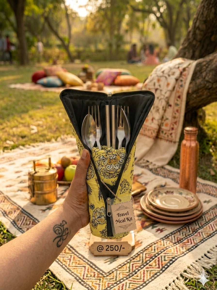 Travel Meal Kit - Yellow Floral Block Print