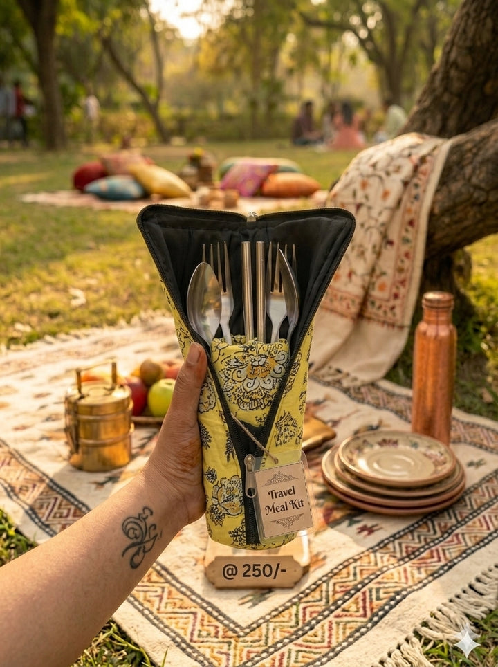 Travel Meal Kit - Yellow Floral Block Print