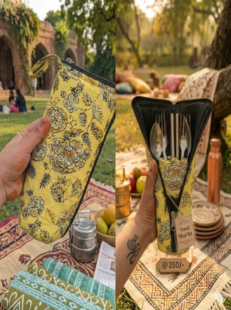 Travel Meal Kit - Yellow Floral Block Print