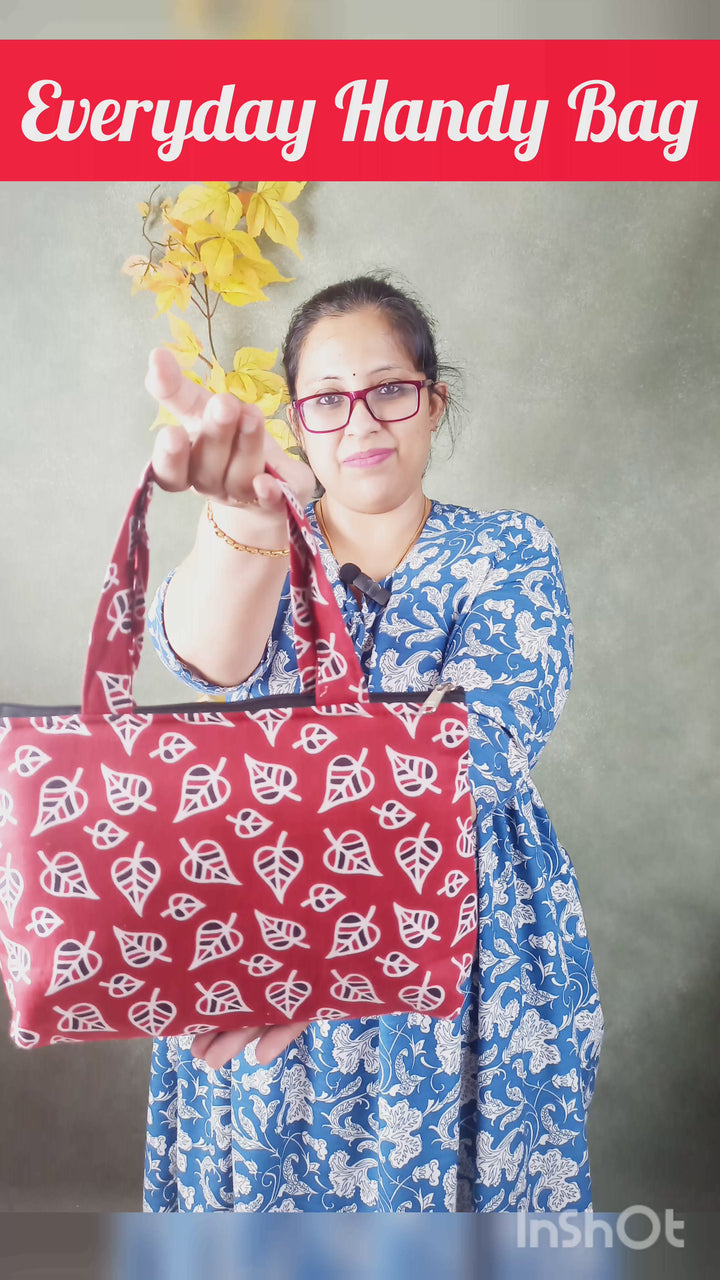 Bristlefront everyday handy bags Violet Colour with Blue Flower Design.