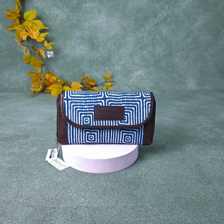 Handmade Wallets Blue with White Geometrical Prints