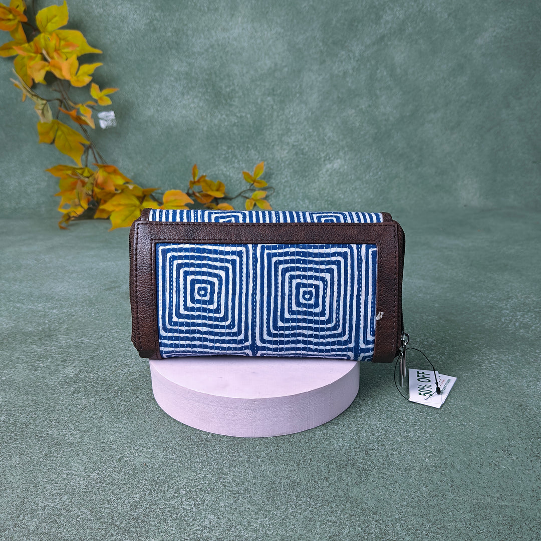 Handmade Wallets Blue with White Geometrical Prints