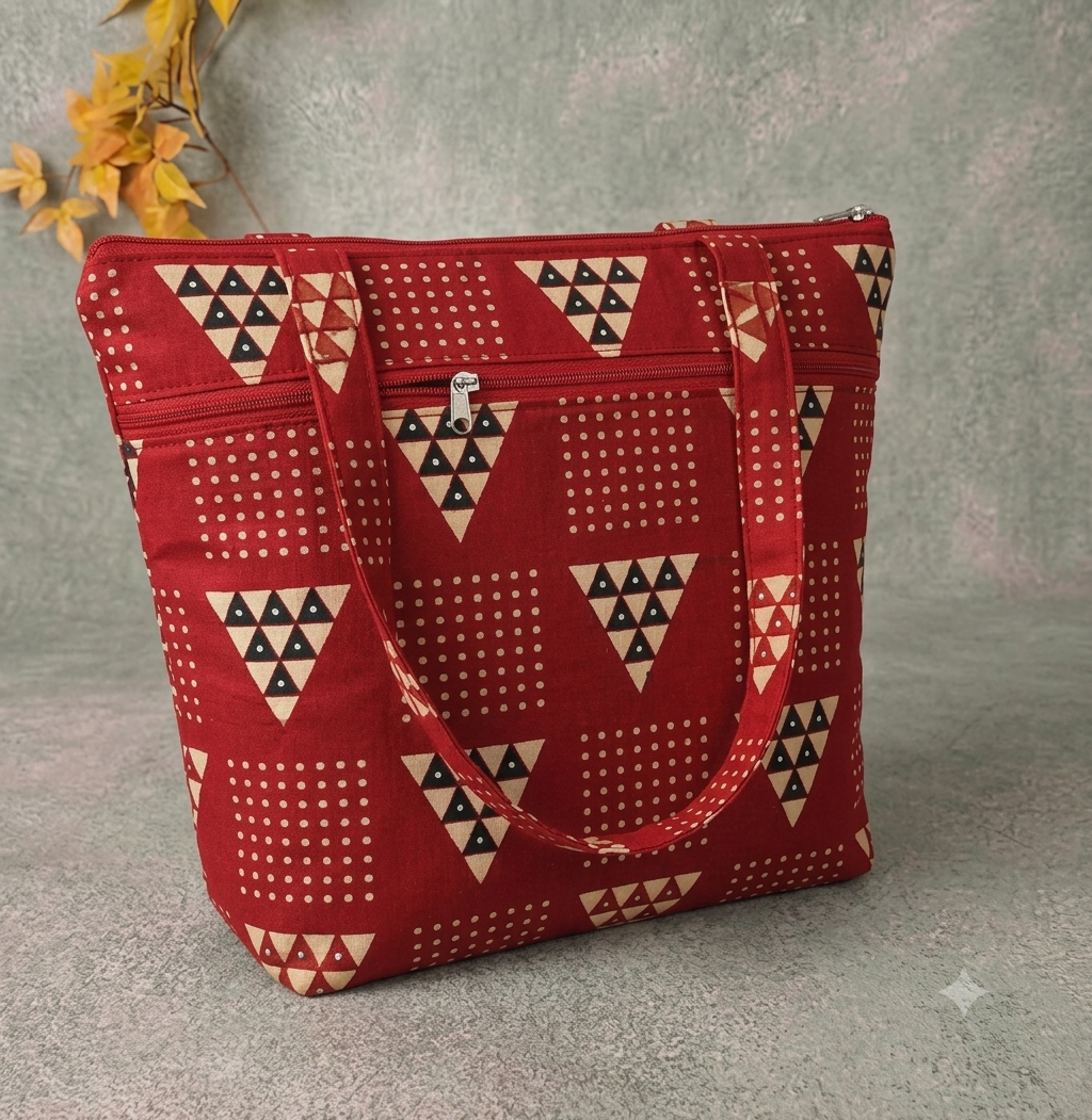 Medium Size Handbag - red with triangle design